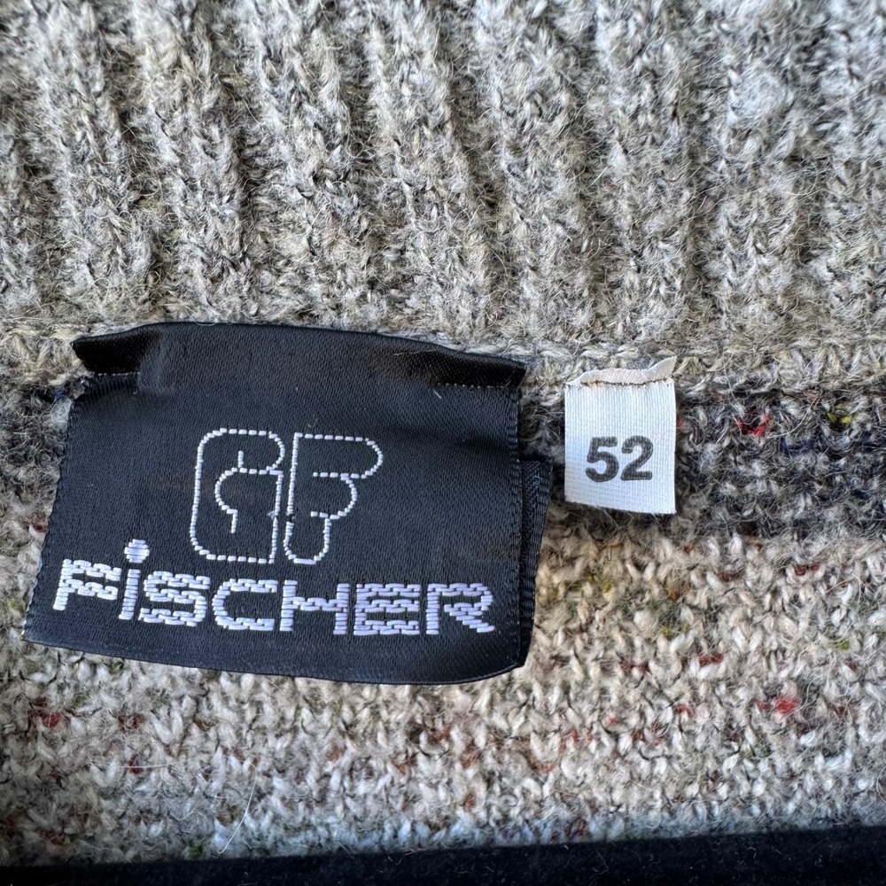 Fischer Vintage 90s Geometric Shawl Neck Oversized Knit Grandpa Sweater Mens - Picture 2 of 10